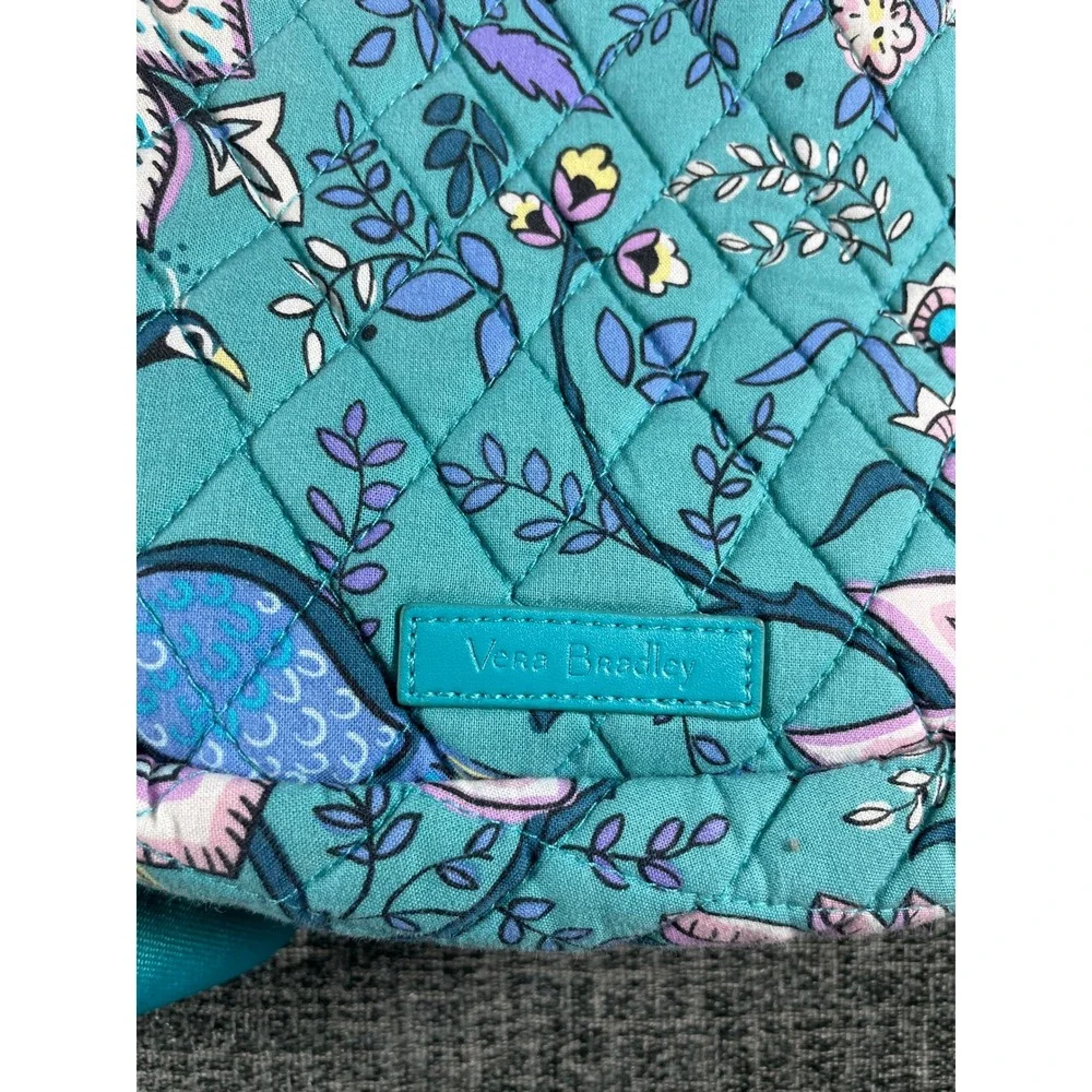 Vera Bradley Teal Peacock Floral Quilted Cotton Sling Backpack Crossbody Bag